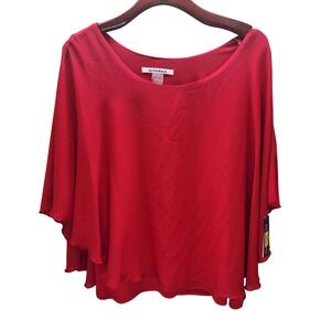 Nygard Red Poncho Style Chiffon Overlay Blouse Plus Size 1X Scoop Neck Top NWT